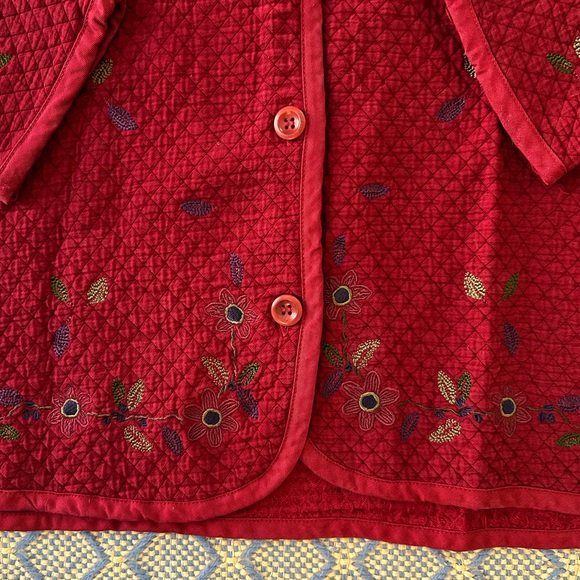 *SOLD* Red Quilted Jacket With Floral & Leaf Embroidery - Picture 3 of 12
